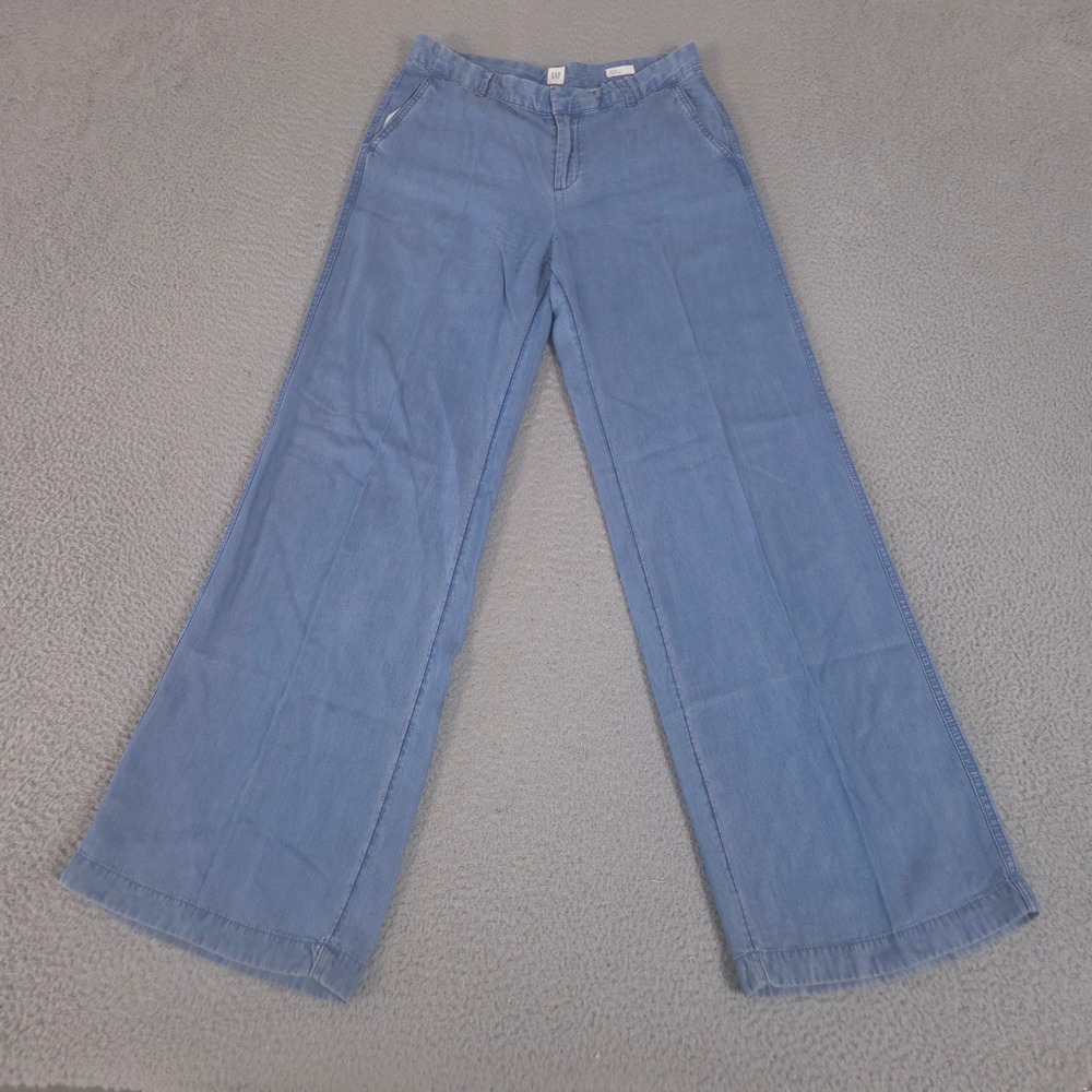 Gap Pants Womens 4 Blue Wide Leg Lyocell Drapey Flare Lightweight Chambray Look